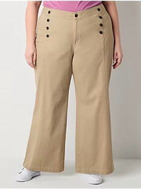 St. John's Bay Tan Wide-Leg Pants with Decorative Buttons